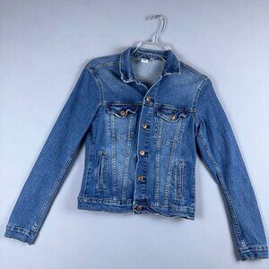 & Denim Jeans Jacket Womens Size 6 Long Sleeves Medium Wash Stretch Blue